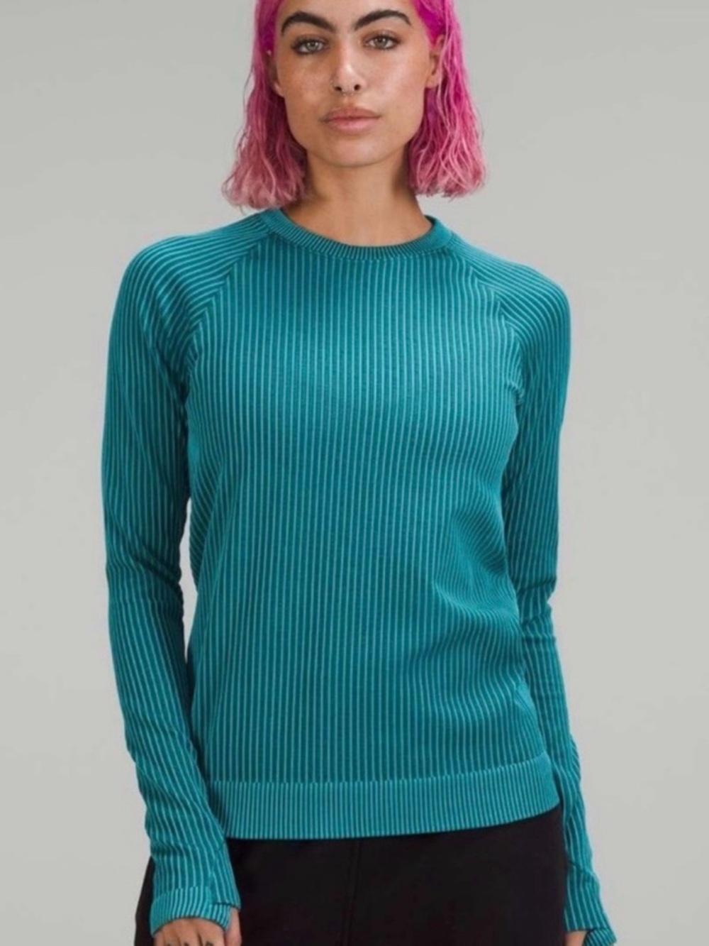 Lululemon Rest Less Pullover Colour Rib Green Jasper / Oceanic
Size 8